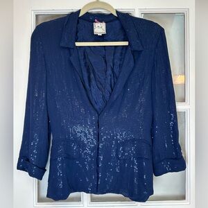 Vintage Yoana Baraschi Navy Blue Glam Rock Lightweight Blazer Jacket Size 2 XS